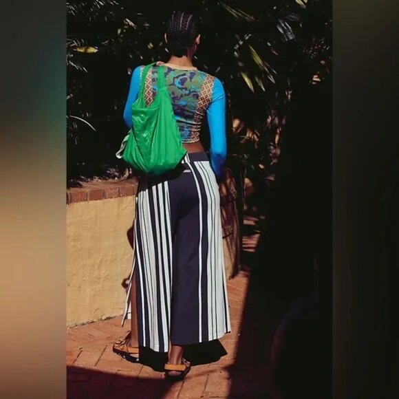 NWOT Free People Hot Shot Printed Wide Leg Striped Pants size:  LARGE - Picture 2 of 5